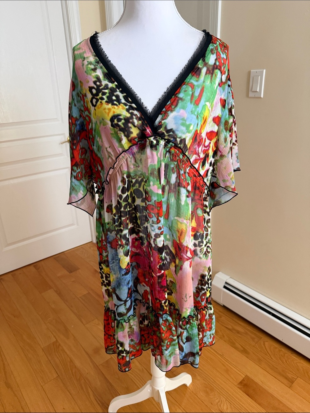Multicolor Floral & Animal Print V-Neck Semi Sheer Tunic